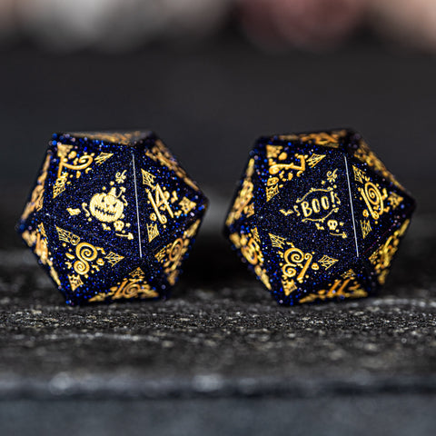 URWizards D&D Blue Sandstone Engraved Dice Set Halloween Style - Urwizards