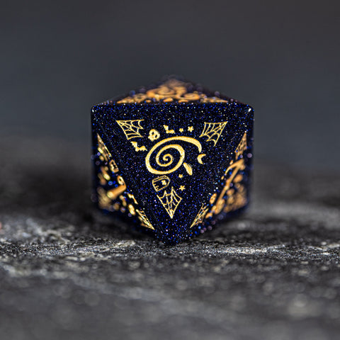 URWizards D&D Blue Sandstone Engraved Dice Set Halloween Style - Urwizards