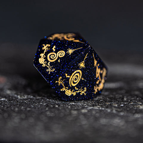 URWizards D&D Blue Sandstone Engraved Dice Set Halloween Style - Urwizards