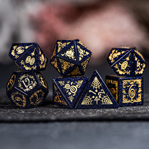 URWizards D&D Blue Sandstone Engraved Dice Set Halloween Style - Urwizards