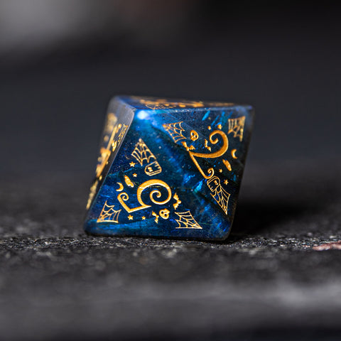 URWizards D&D Labradorite Engraved Dice Set Halloween Style - Urwizards