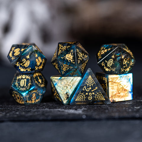 URWizards D&D Labradorite Engraved Dice Set Halloween Style - Urwizards