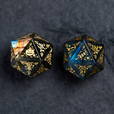 URWizards D&D Labradorite Engraved Dice Set Halloween Style - Urwizards