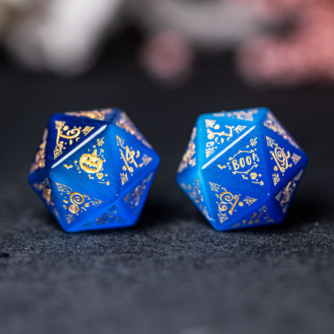 URWizards D&D Blue Cat's Eye Engraved Dice Set Halloween Style - Urwizards