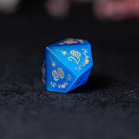 URWizards D&D Blue Cat's Eye Engraved Dice Set Halloween Style - Urwizards