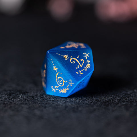 URWizards D&D Blue Cat's Eye Engraved Dice Set Halloween Style - Urwizards