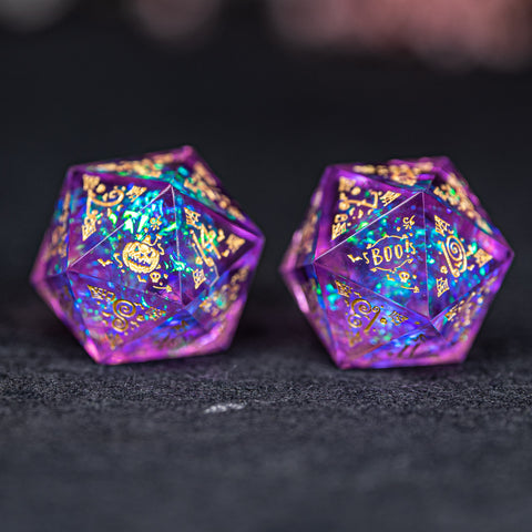 URWizards D&D Resin Purple Glitter Engraved Dice Set Halloween Style - Urwizards