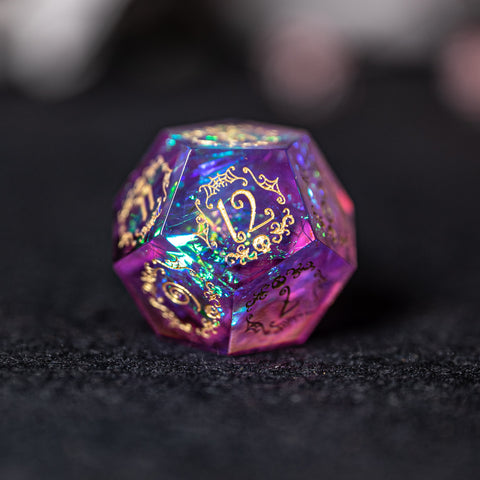 URWizards D&D Resin Purple Glitter Engraved Dice Set Halloween Style - Urwizards