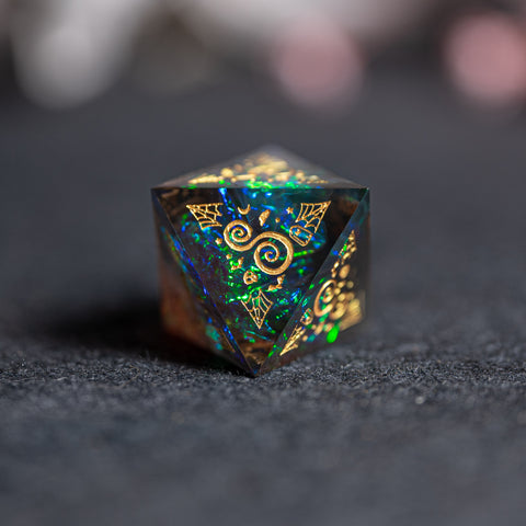 URWizards D&D Resin Dark Glitter Engraved Dice Set Halloween Style - Urwizards