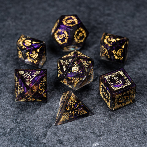 URWizards D&D Resin Octarine Engraved Dice Set Halloween Style - Urwizards