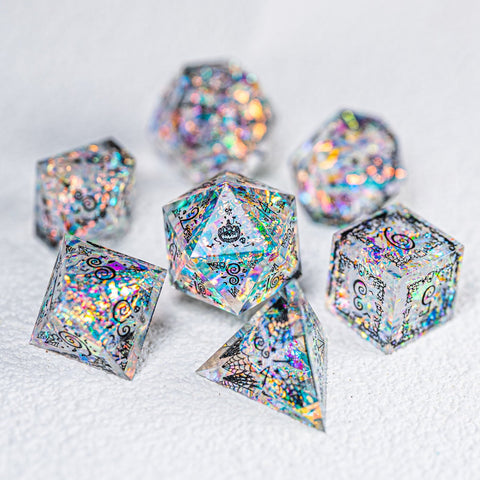 URWizards D&D Resin Opal Engraved Dice Set Halloween Style - Urwizards