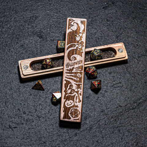 URWizards Engraved Walnut D&D Dice Box Halloween Style - Urwizards