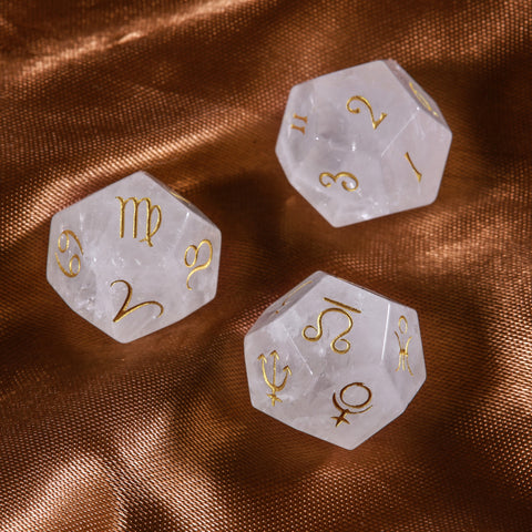 URWizards Engraved Clear Quartz Dice Astro/Divination Dice - Urwizards