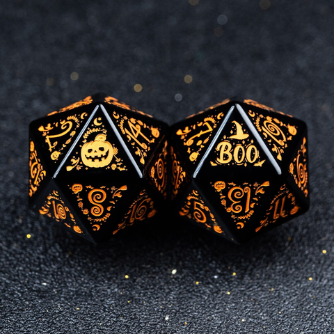URWizards D&D Obsidian Engraved Dice Set Halloween Style - Urwizards