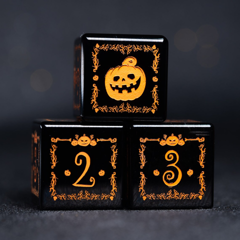 URWizards D&D Obsidian Engraved Dice Set Halloween Style - Urwizards