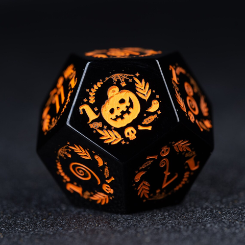 URWizards D&D Obsidian Engraved Dice Set Halloween Style - Urwizards