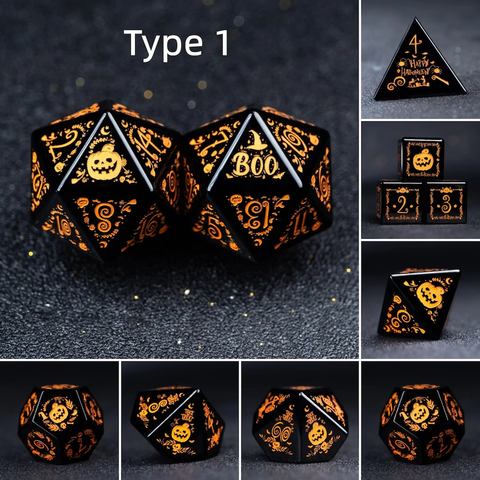 URWizards D&D Obsidian Engraved Dice Set Halloween Style - Urwizards