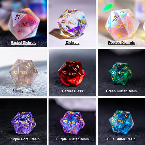 URWizards D&D Engraved Gemstone D20 Dice YEET & F*CK Style - Urwizards