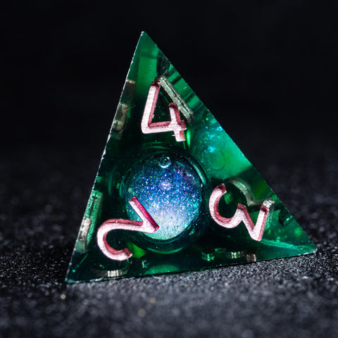 URWizards D&D Starry Liquid Heart Resin Engraved Dice Set Emerald - Urwizards