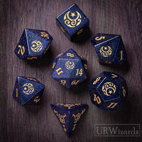 Dnd Blue Sandstone Engraved Dice Set Moon Star Style - Urwizards