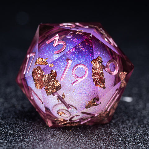 URWizards D&D Wine Liquid Heart Resin Engraved Dice Set Copper Flakes - Urwizards