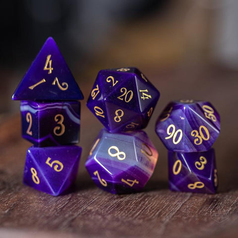 URWizards D&D Purple Agate Gemstone Engraved Dice Set - Urwizards