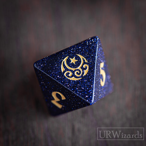 Dnd Blue Sandstone Engraved Dice Set Moon Star Style - Urwizards