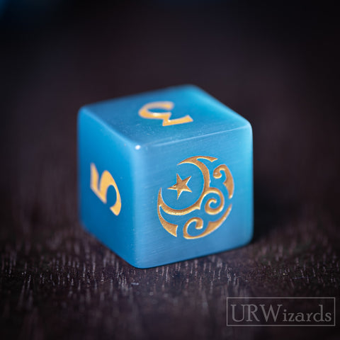 URWizards Dnd Aqua Cat's Eye Engraved Dice Set Moon Star Style - Urwizards