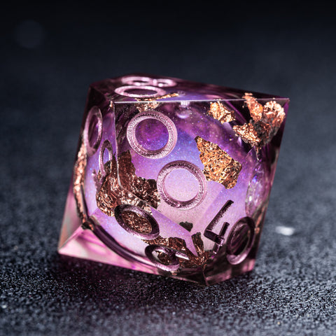 URWizards D&D Wine Liquid Heart Resin Engraved Dice Set Copper Flakes - Urwizards