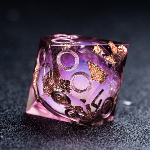 URWizards D&D Wine Liquid Heart Resin Engraved Dice Set Copper Flakes - Urwizards