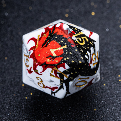 URWizards D&D White Howlite Engraved Dice Set Hand-painted Black Dragon - Urwizards