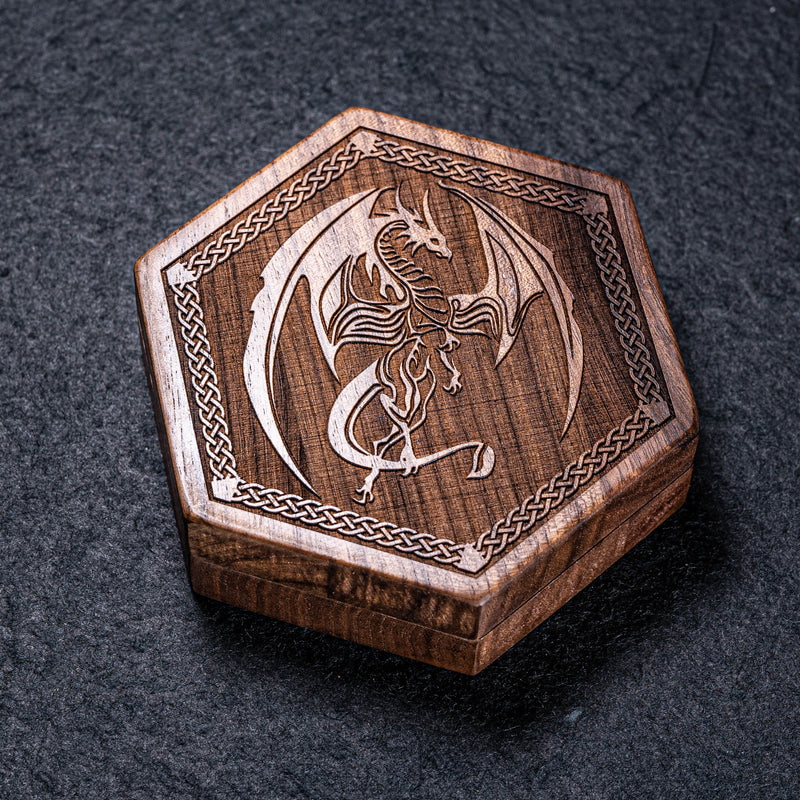 URWizards Engraved Walnut D&D Dice Box Dragon - Urwizards