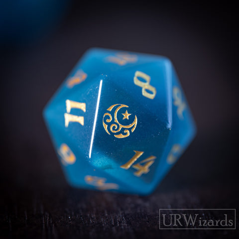 URWizards Dnd Aqua Cat's Eye Engraved Dice Set Moon Star Style - Urwizards