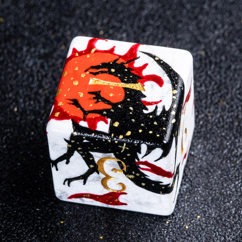 URWizards D&D White Howlite Engraved Dice Set Hand-painted Black Dragon - Urwizards