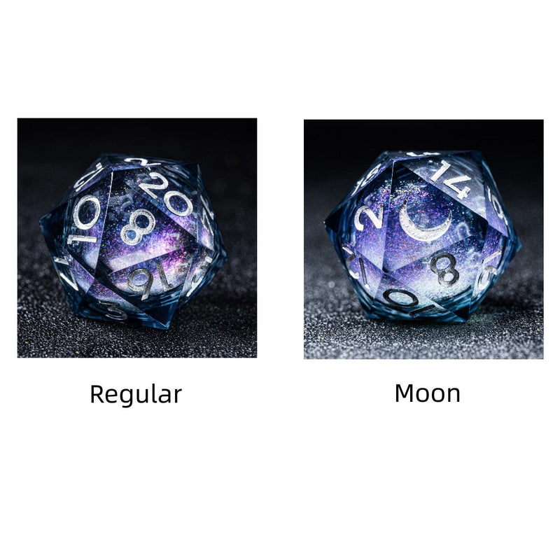 URWizards D&D Starry Liquid Heart Resin Engraved Dice Set Moon - Urwizards