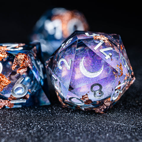 URWizards D&D Starry Liquid Heart Resin Engraved Dice Set Copper Flakes - Urwizards