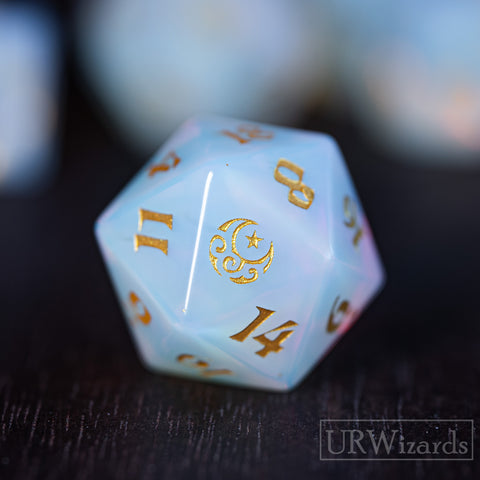 URWizards Dnd Opalite Engraved Dice Set Moon Star Style - Urwizards