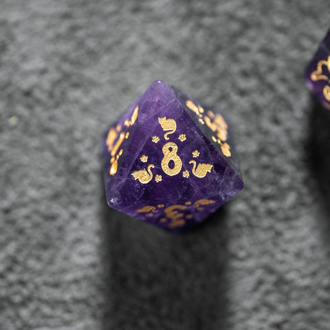 URWizards Dnd Engraved Amethyst Dice Set Meow Style - Urwizards