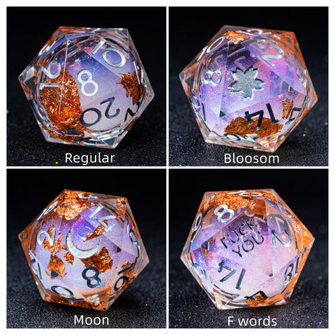 URWizards D&D Starry Liquid Heart Resin Engraved Dice Set Fallen Leaves - Urwizards