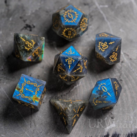 URWizards Dnd Labradorite Engraved Dice Set Dagger Style - Urwizards