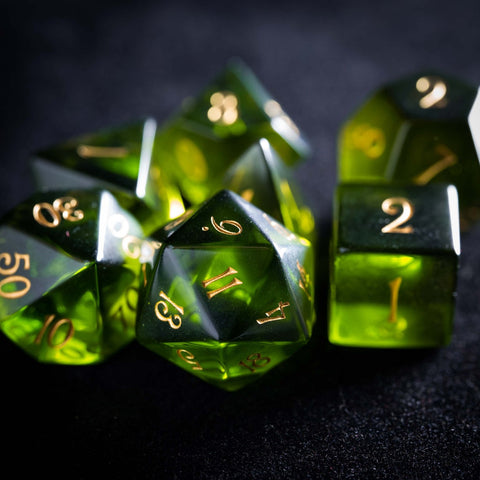 URWizards Dnd Peridot Gemstone Engraved Dice Set YEET & F*CK - Urwizards
