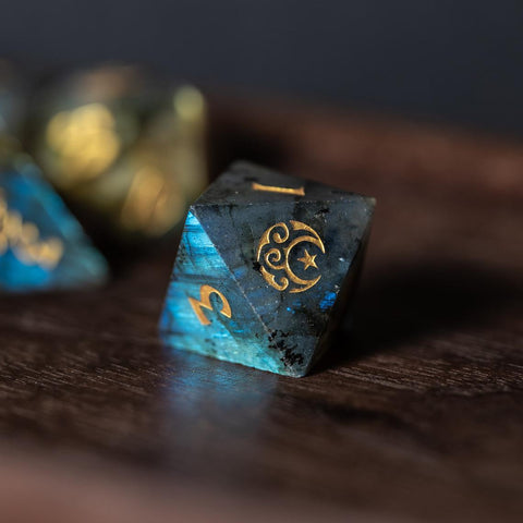 URWizards Dnd Labradorite Engraved Dice Set Moon Star Style - Urwizards