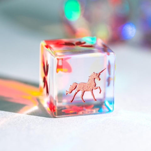 URWizards Dnd Engraved Dichroic Prism Glass D6 Dice Unicorn Rose Red - Urwizards