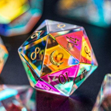 URWizards Dnd Engraved Dichroic Prism Glass D20 Dice Cresent Moon - Urwizards