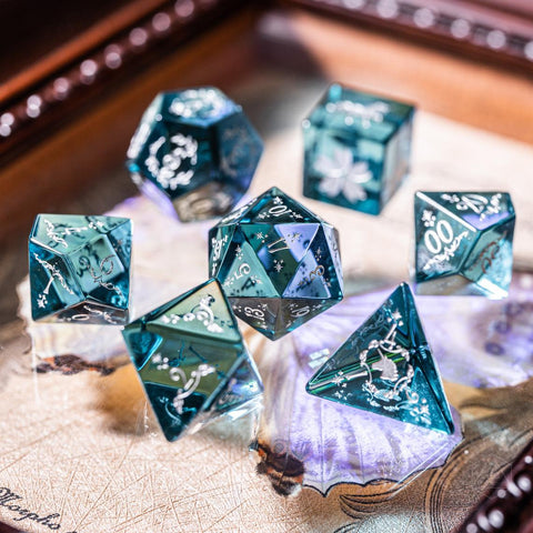 URWizards Dnd Blue Tourmaline Engraved Dice Set Unicorn Style - Urwizards
