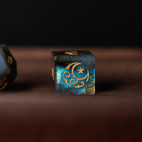 URWizards Dnd Labradorite Engraved Dice Set Moon Star Style - Urwizards