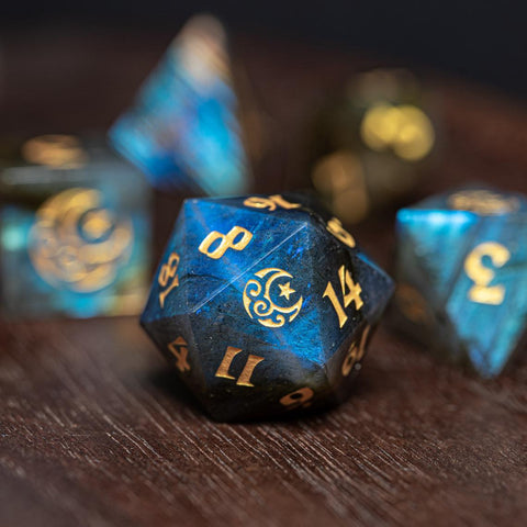 URWizards Dnd Labradorite Engraved Dice Set Moon Star Style - Urwizards
