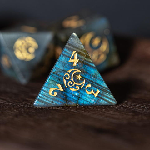 URWizards Dnd Labradorite Engraved Dice Set Moon Star Style - Urwizards