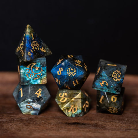 URWizards Dnd Labradorite Engraved Dice Set Moon Star Style - Urwizards