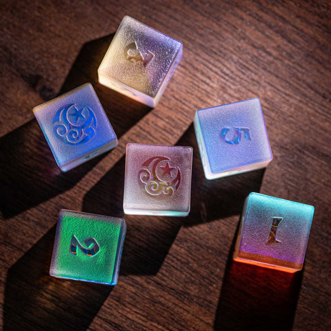 URWizards Dnd Engraved Dichroic Prism Glass D6 Dice Moon and Star - Urwizards